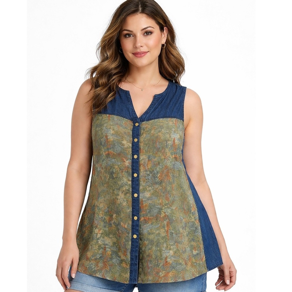 New Carols Denims Vintage 90s Tapestry Denim Vest Blue‎ 2XL grandmacore cottage